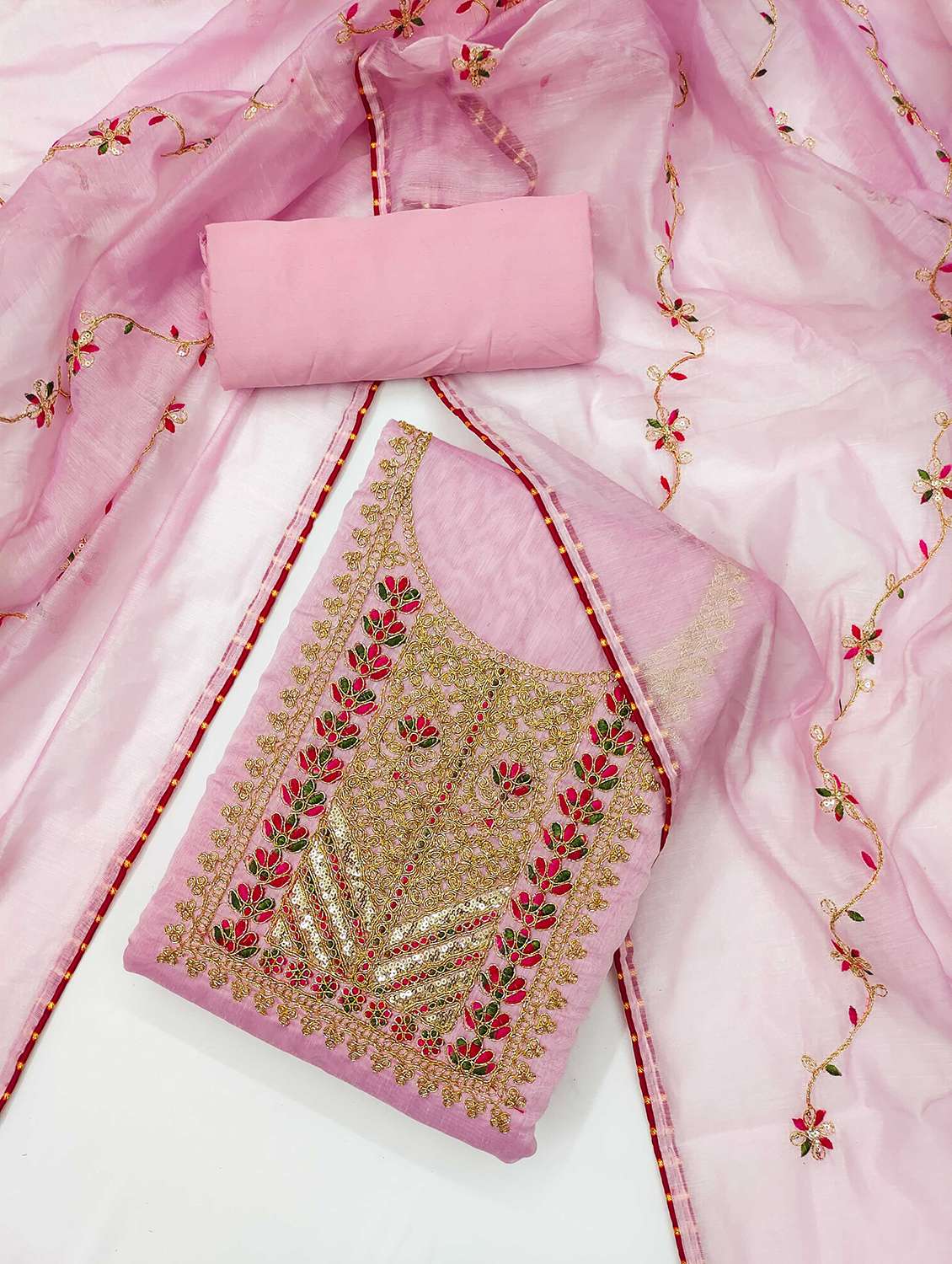 women solid with work embroidered unstitched suit set - 21983428 -  Standard Image - 1