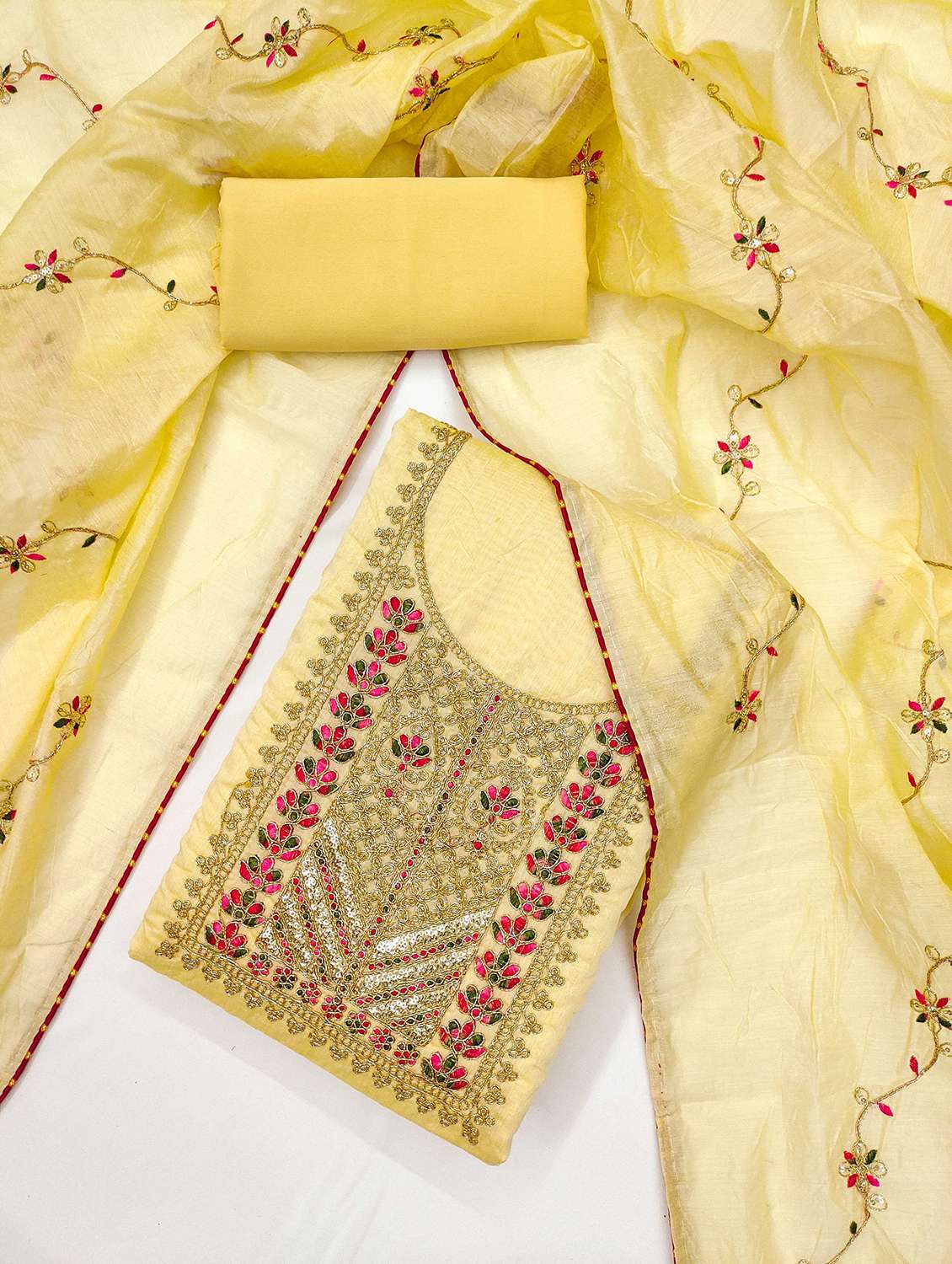 women solid with work embroidered unstitched suit set - 21983429 -  Standard Image - 1