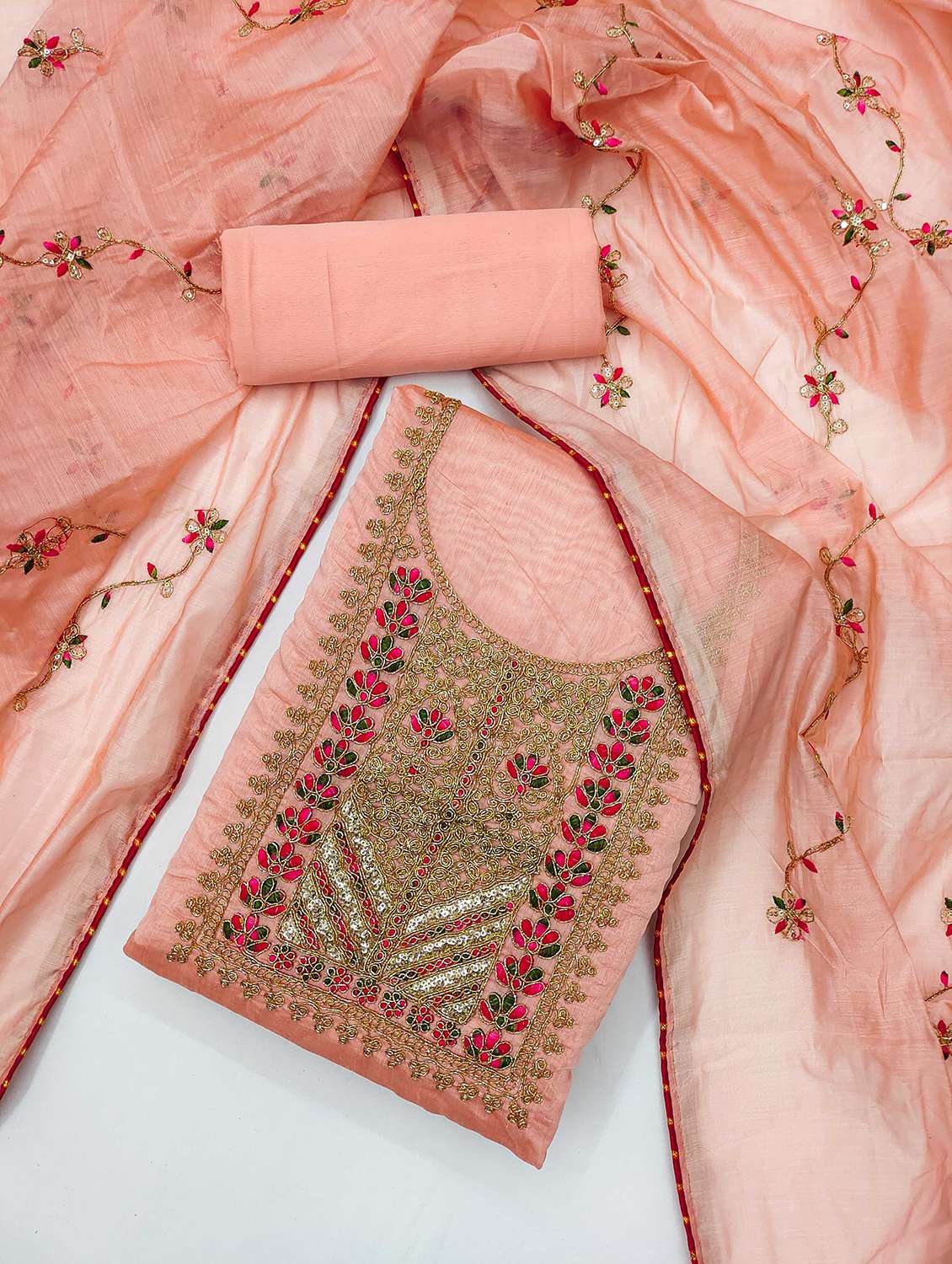 women solid with work embroidered unstitched suit set - 21983430 -  Standard Image - 1