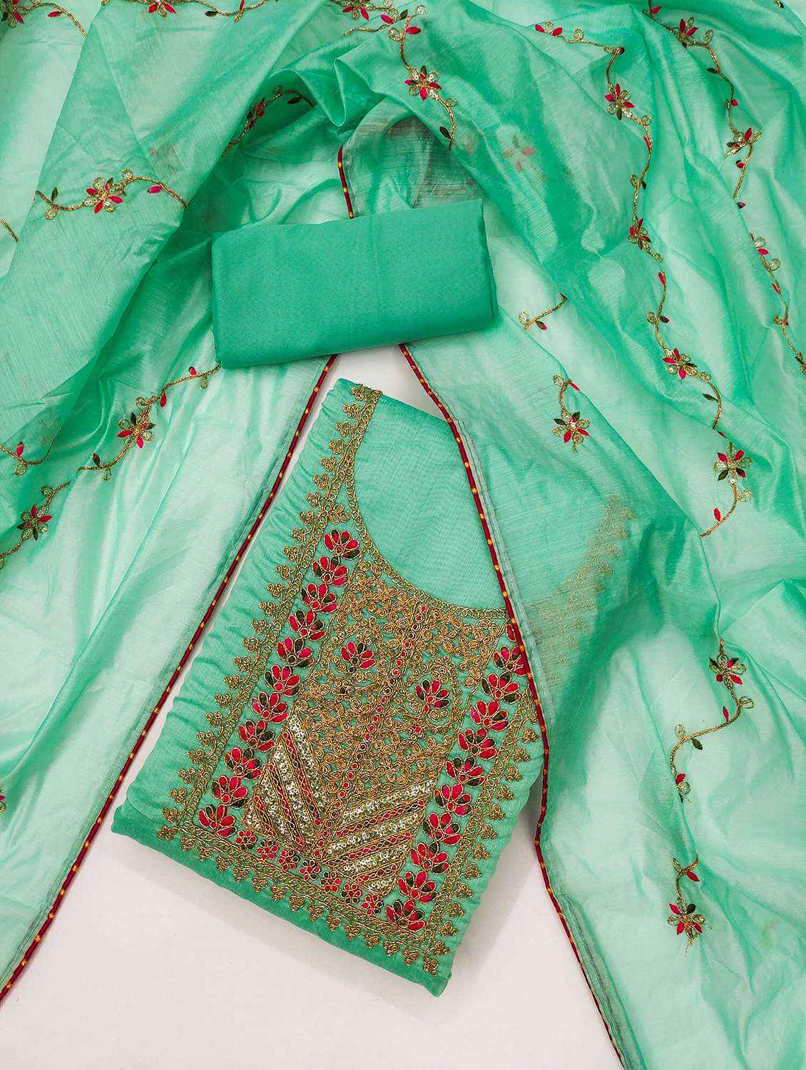 women solid with work embroidered unstitched suit set - 21983431 -  Standard Image - 1