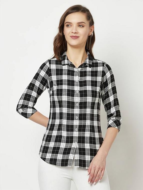 women checkered collared regular fit shirt - 21983437 - Standard Image - 1