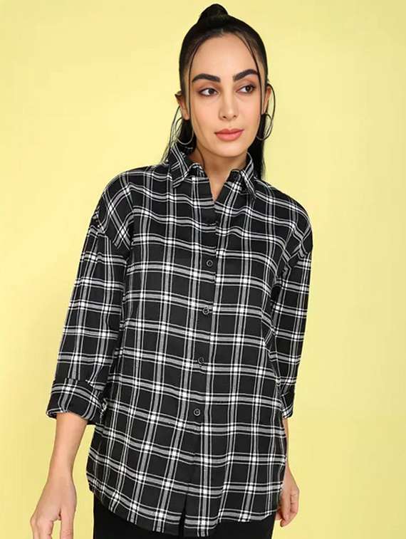 women black checkered collared regular fit shirt - 21983438 -  Standard Image - 1