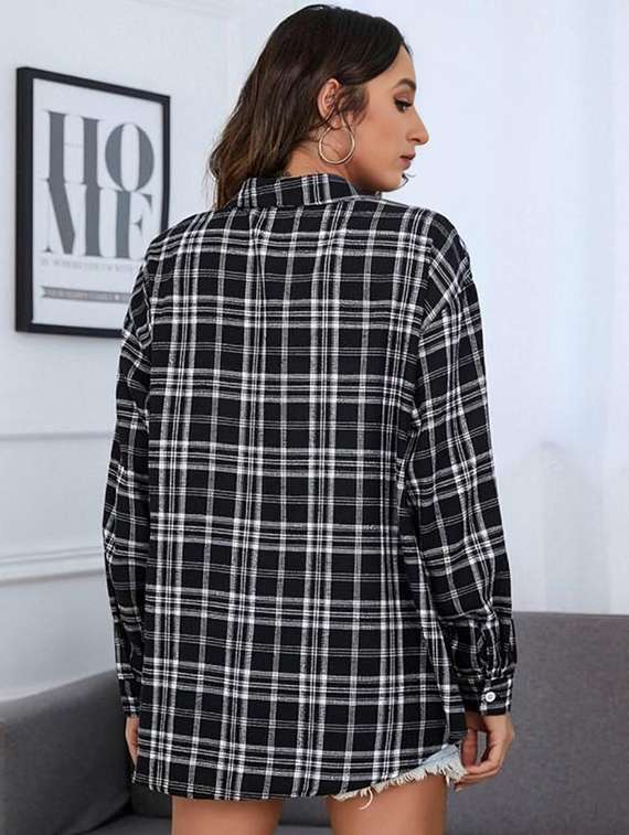 women black checkered collared regular fit shirt - 21983439 -  Standard Image - 1