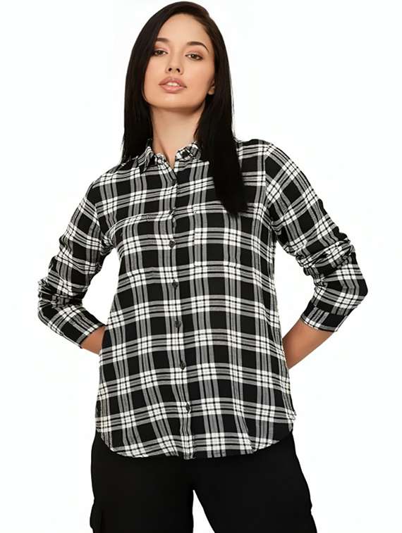 women black checkered collared regular fit shirt - 21983442 -  Standard Image - 1