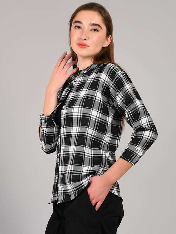 women black checkered collared regular fit shirt - 21983444 -  Standard Image - 1