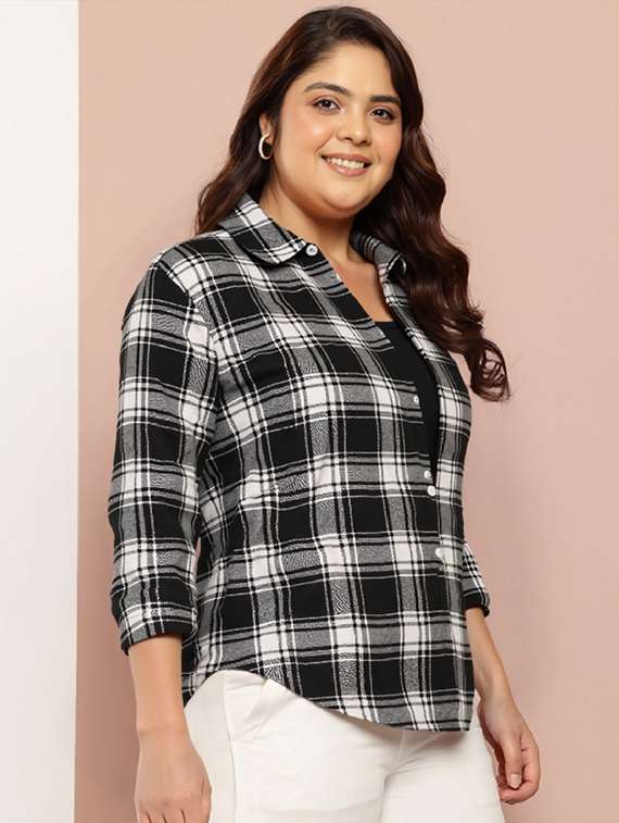women black checkered collared regular fit shirt - 21983446 -  Standard Image - 1