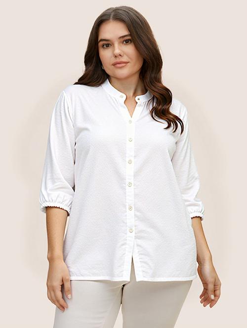 women white solid mandarin collar regular fit shirt - 21983452 -  Standard Image - 0