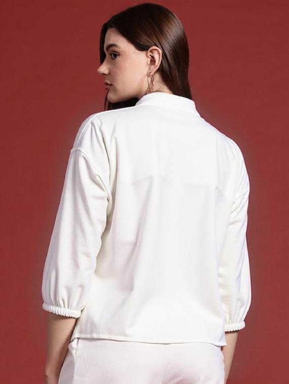women white solid mandarin collar shirt - 21983456 -  Standard Image - 1