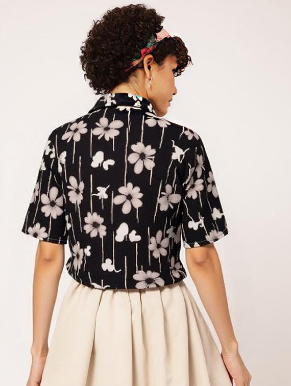 women printed collared short sleeve crop shirt - 21983471 - Standard Image - 1