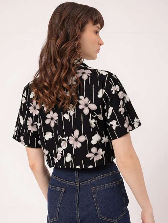 women printed collared short sleeve crop shirt - 21983491 -  Standard Image - 1