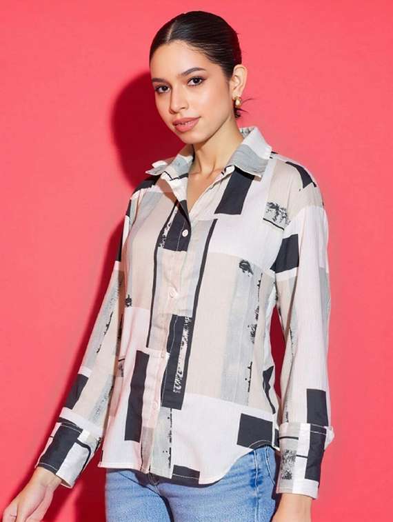 women printed long sleeve collared shirt - 21983494 -  Standard Image - 1