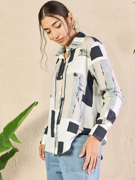 women printed long sleeve collared shirt - 21983498 -  Standard Image - 1