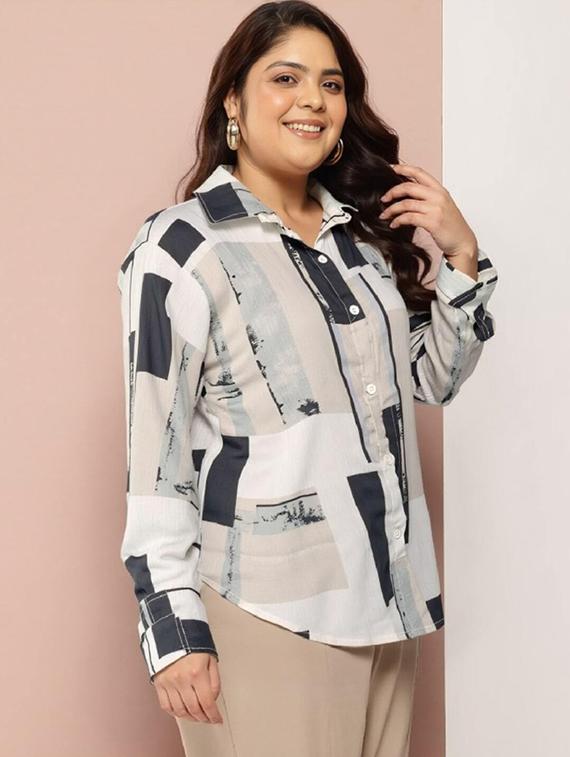 women plus size printed collared long sleeve shirt - 21983500 -  Standard Image - 1