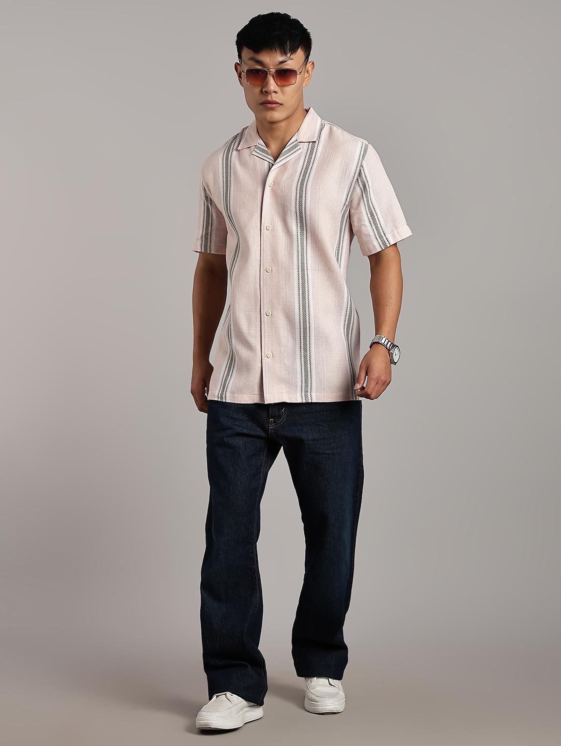 men striped short sleeve loose fit casual shirt - 21983510 - Standard Image - 4