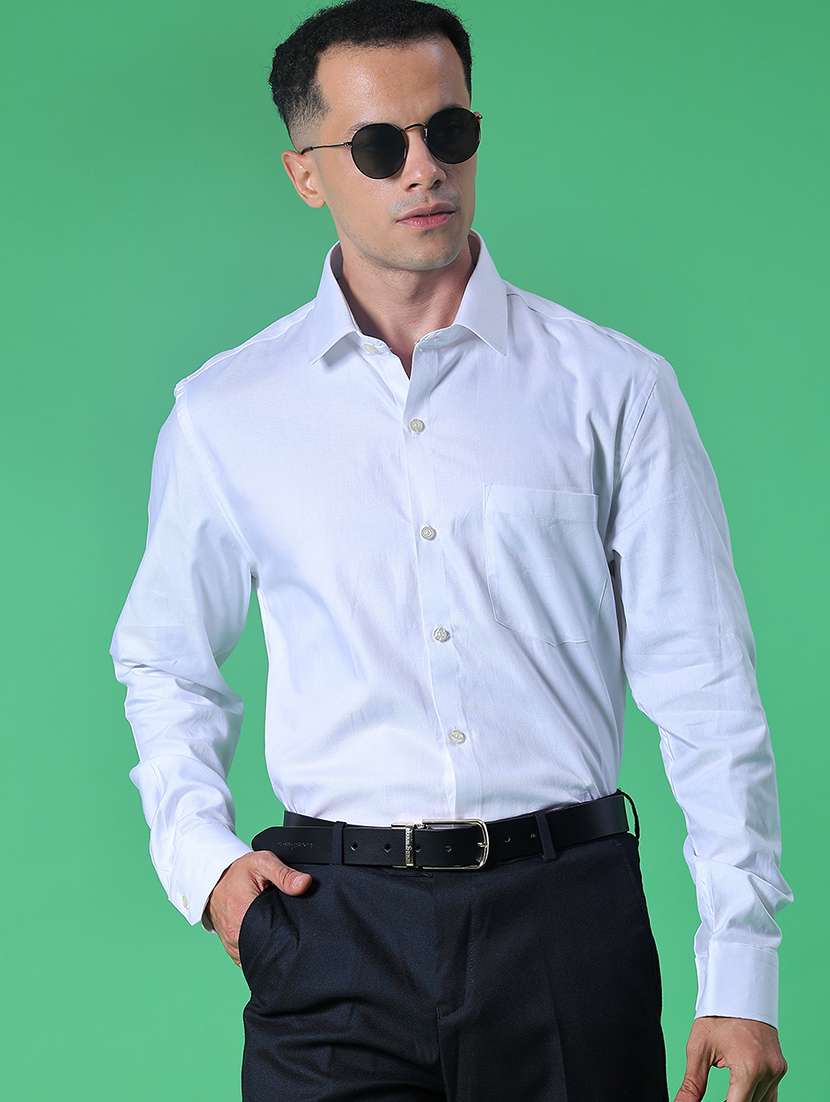 men solid collared long sleeve shirt