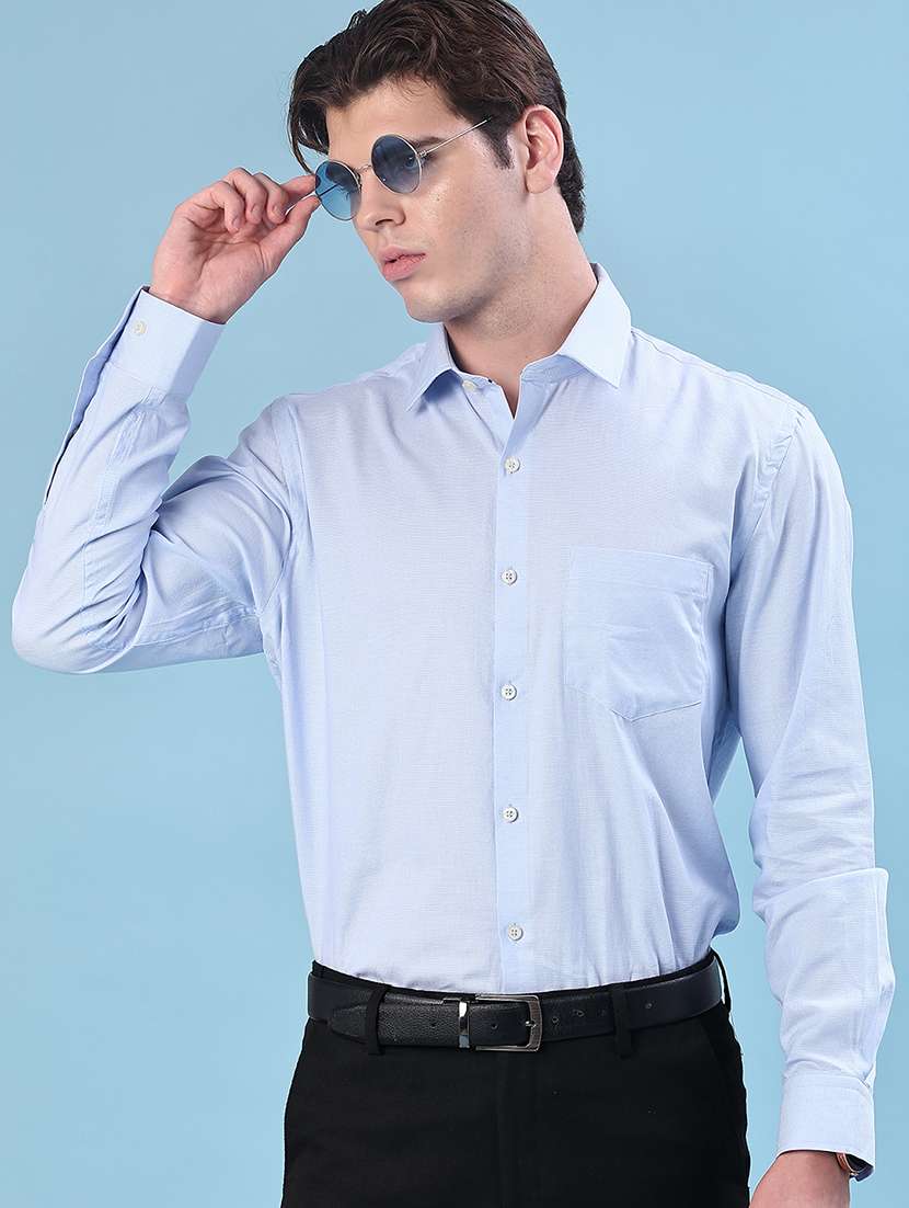 men solid collared long sleeve shirt