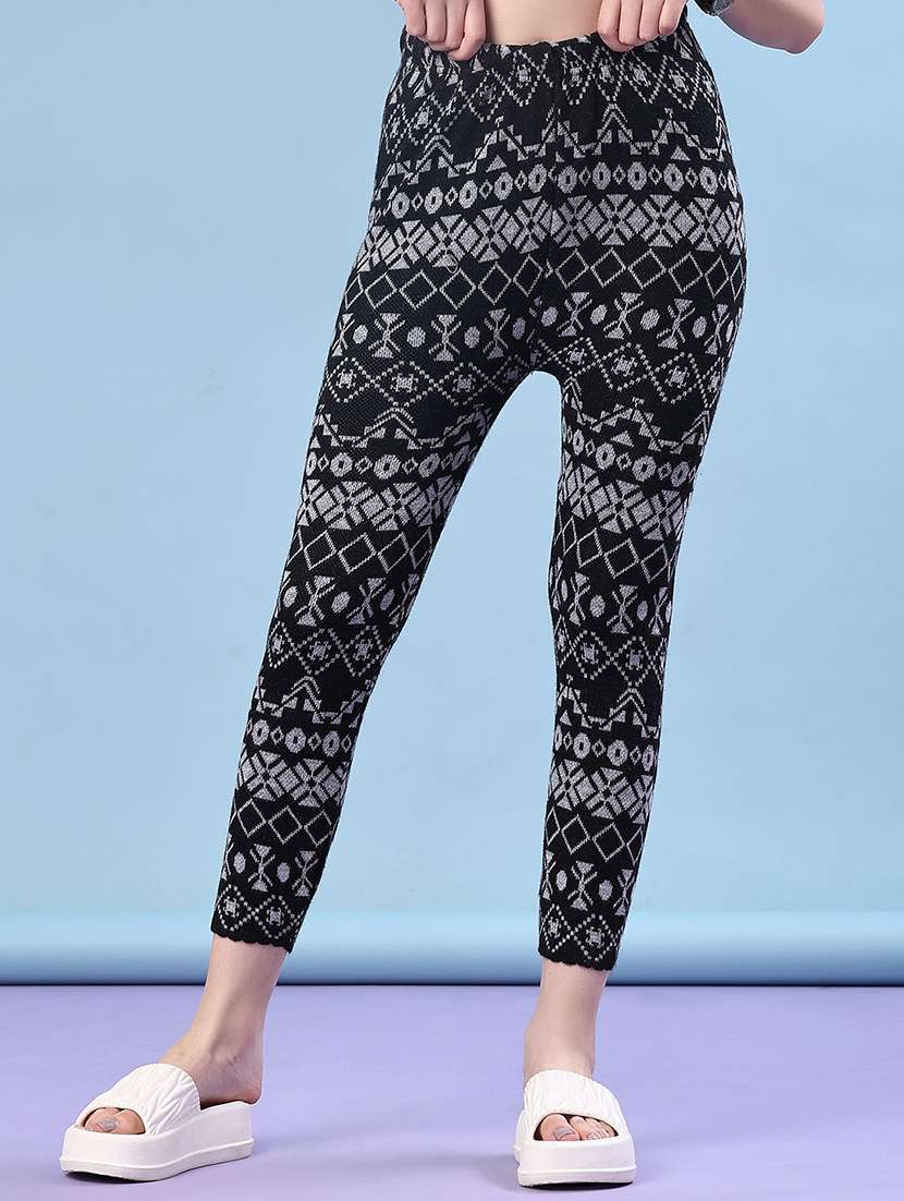 women self design ankle length woolen leggings