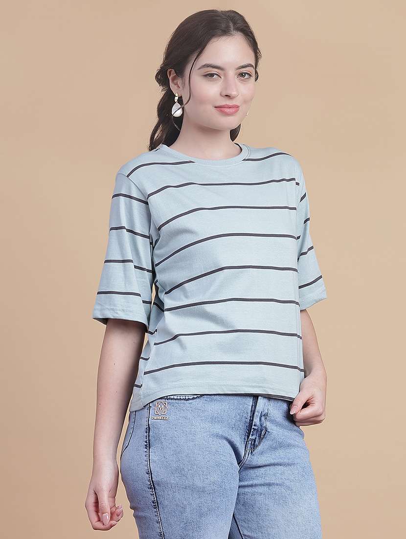 women striped short sleeve oversized t-shirt - 21983545 -  Standard Image - 1