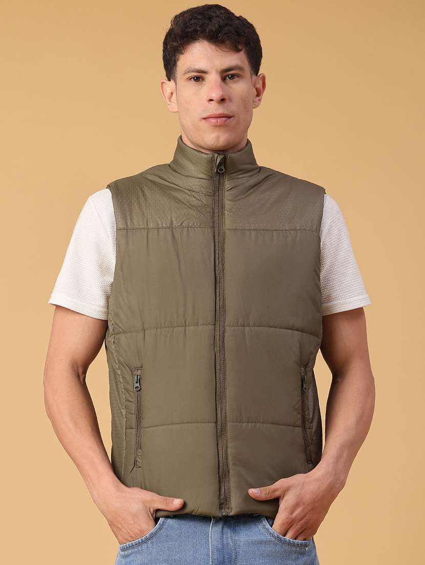 men solid sleeveless puffer jacket - 21983747 -  Standard Image - 1