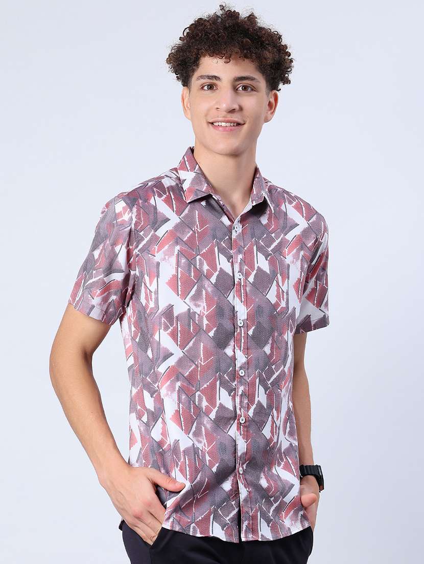 men printed short sleeve regular fit casual shirt - 21983817 -  Standard Image - 1
