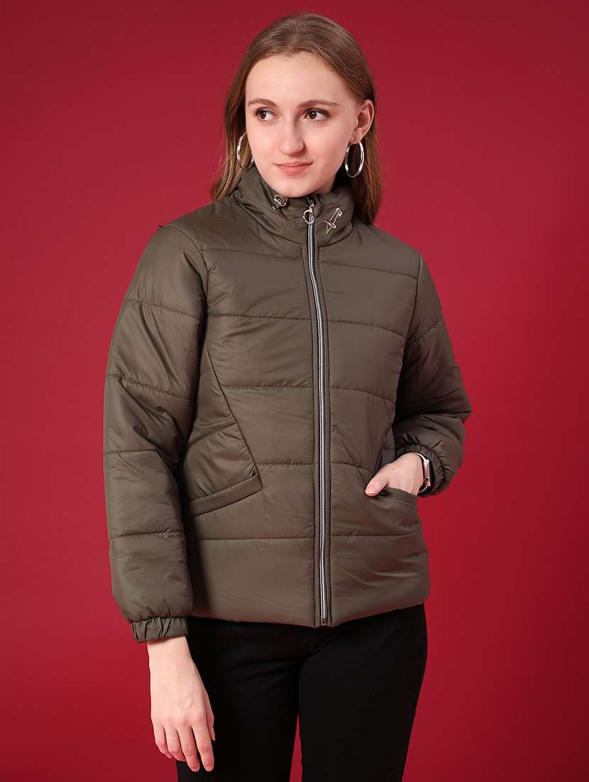 women solid long sleeve puffer jacket