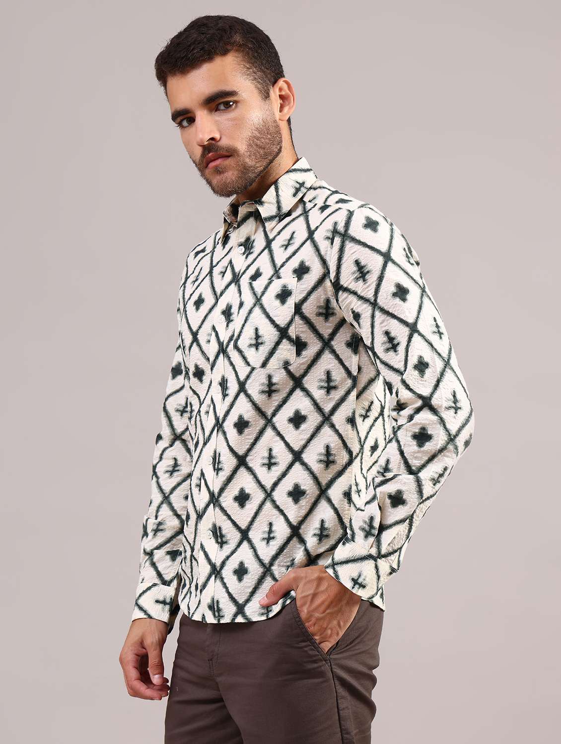 men printed collared long sleeve shirt - 21983924 -  Standard Image - 6