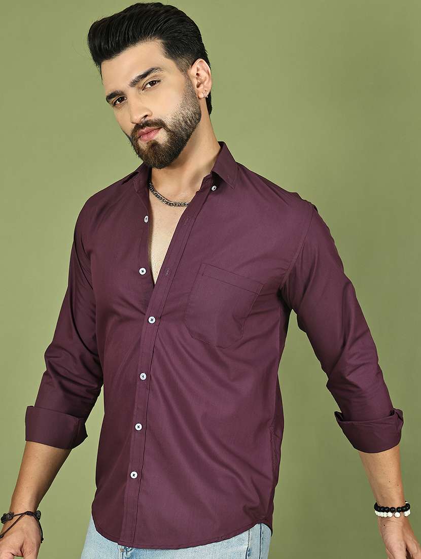 men solid collared long sleeve regular fit shirt - 21984401 - Standard Image - 1