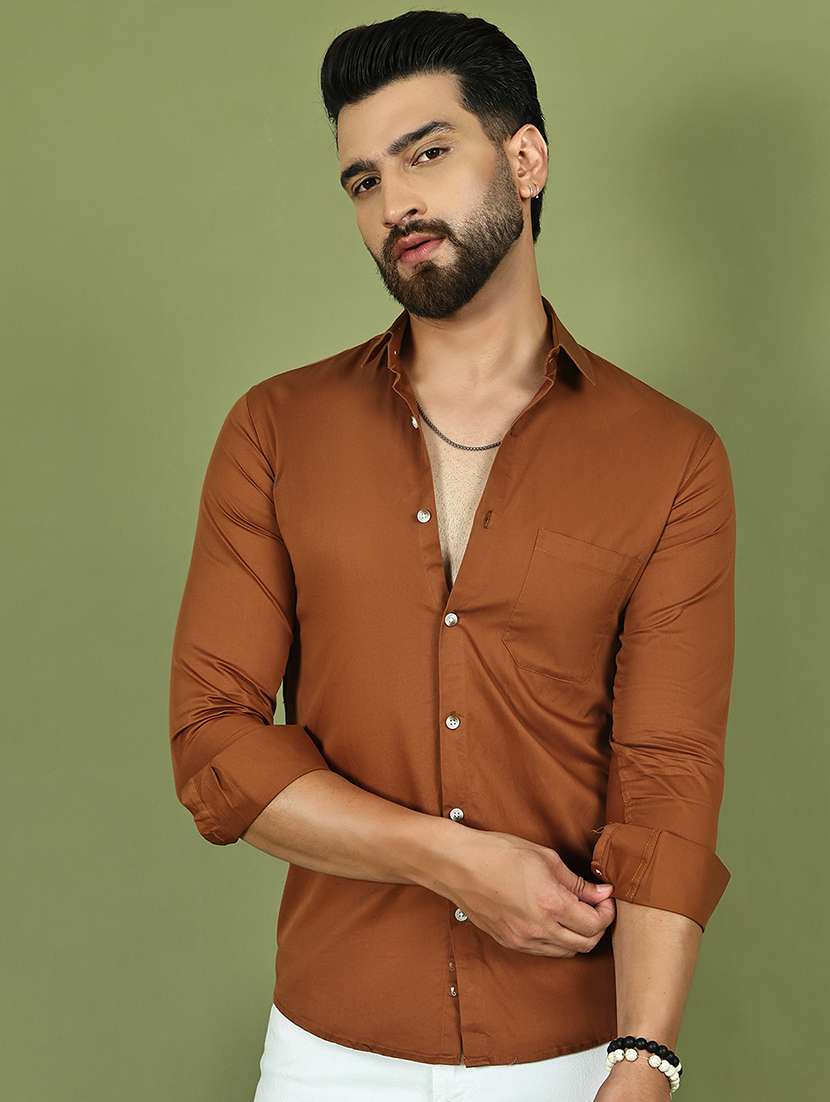 men solid collared long sleeve regular fit shirt - 21984404 -  Standard Image - 1