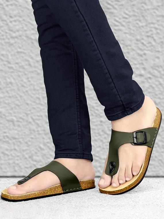 men olive solid slip on sandal - 21984426 - Standard Image - 1