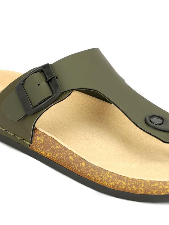 men olive solid slip on sandal - 21984426 - Standard Image - 4