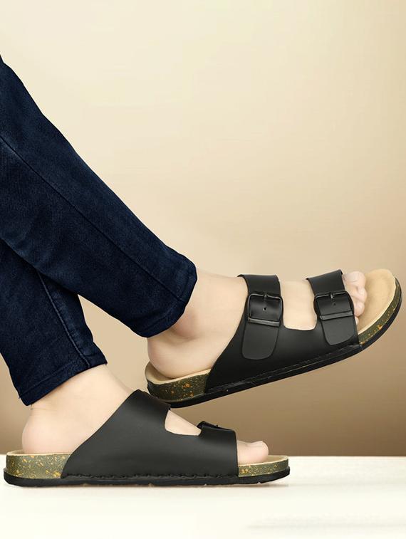 men black solid slip on sandal - 21984431 - Standard Image - 1