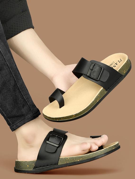 men black slip on one toe sandal - 21984432 - Standard Image - 1