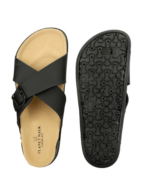 men black solid slip on sandal - 21984439 - Standard Image - 4
