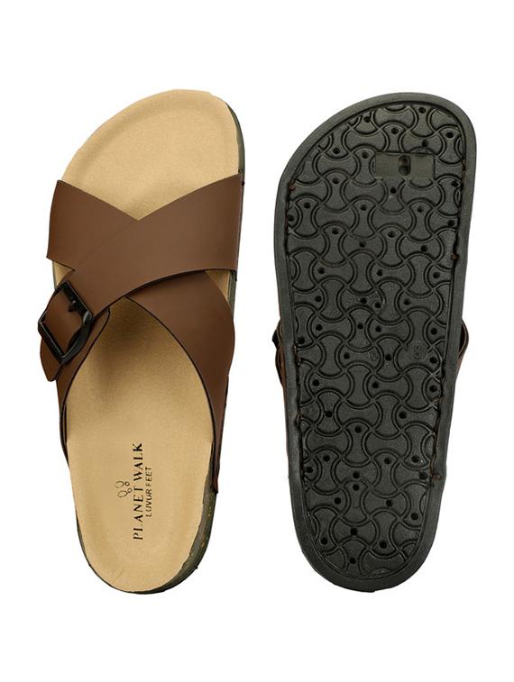 men brown buckled slip on sandal - 21984440 - Standard Image - 4