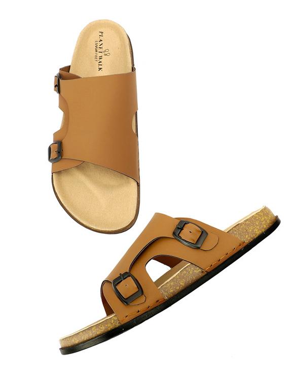 men tan slip on dual strap sandal - 21984443 -  Standard Image - 1