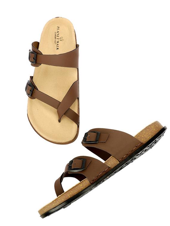 men brown solid slip on one toe sandal - 21984450 -  Standard Image - 1