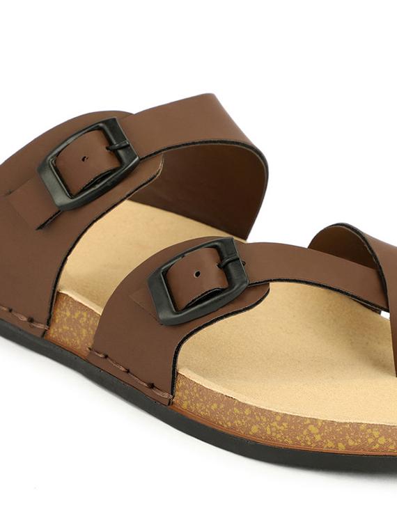 men brown solid slip on one toe sandal - 21984450 - Standard Image - 4