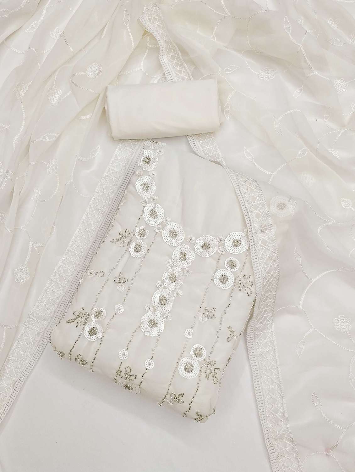 white cotton blend unstitched suit - 21984452 -  Standard Image - 1