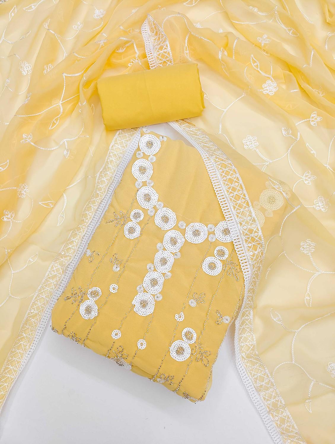 yellow cotton blend unstitched suit - 21984453 - Standard Image - 1