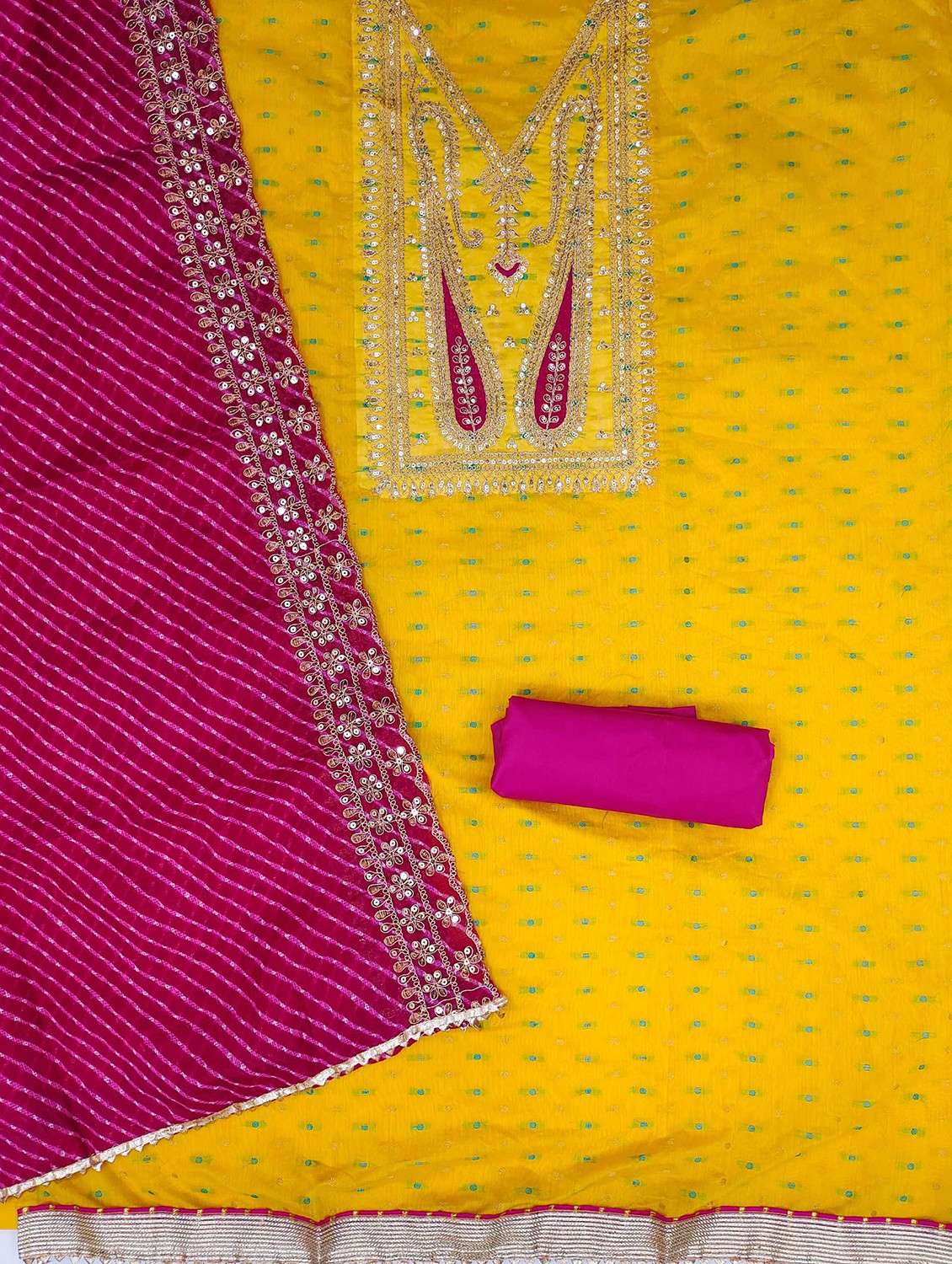 yellow cotton blend unstitched suit - 21984467 -  Standard Image - 1