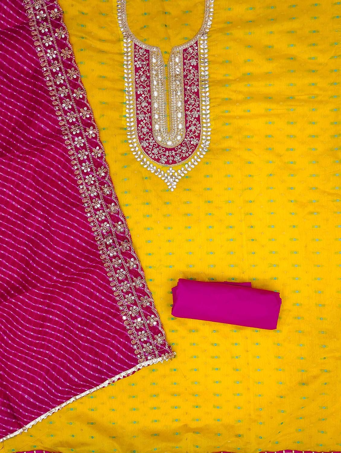 yellow cotton blend unstitched suit - 21984473 - Standard Image - 1