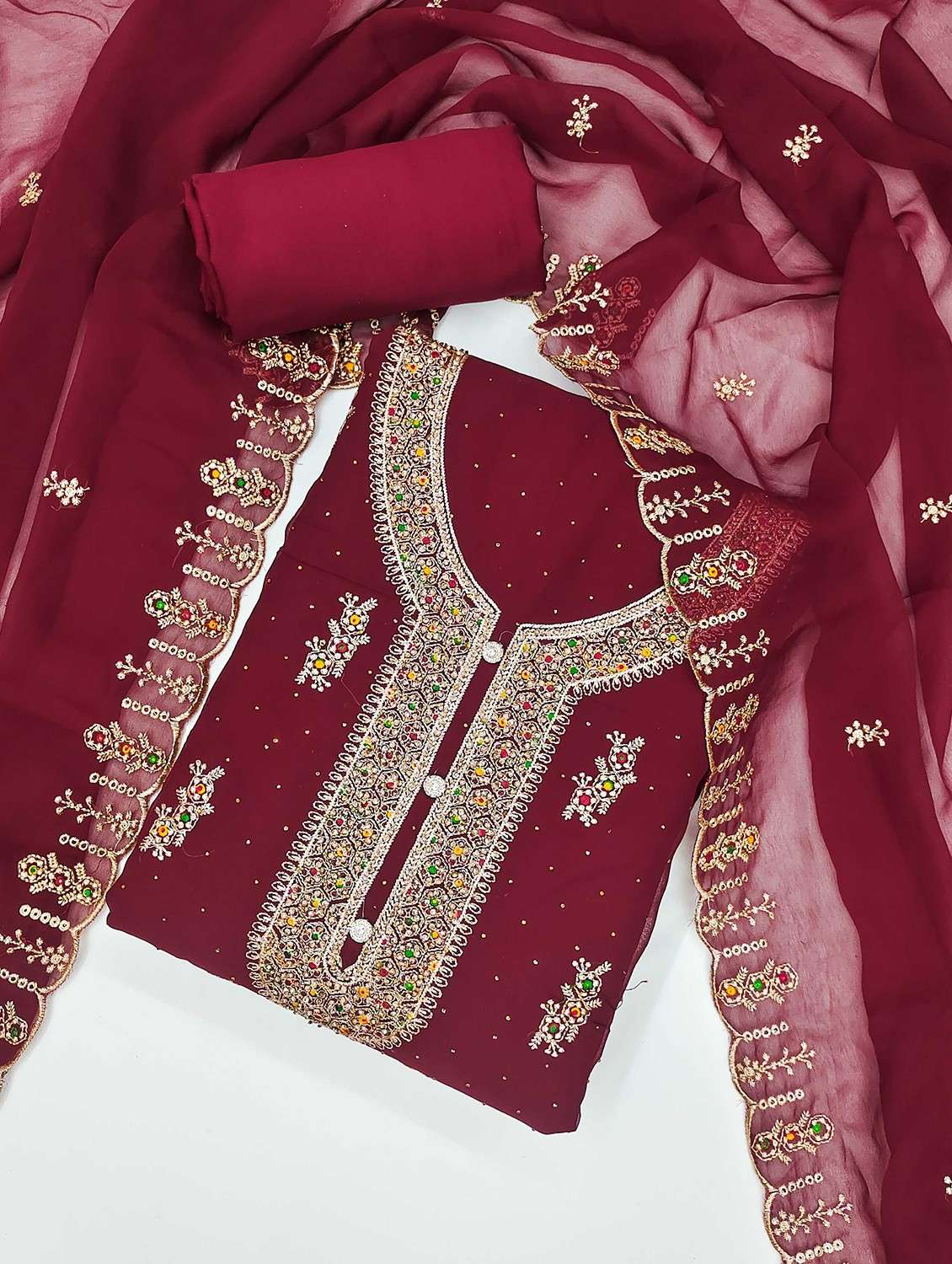 women solid with work embroidered unstitched suit set - 21984478 -  Standard Image - 1