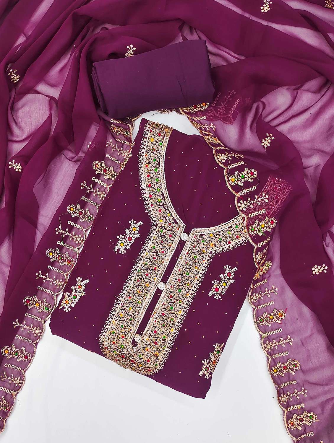 women solid with work embroidered unstitched suit set - 21984480 -  Standard Image - 1