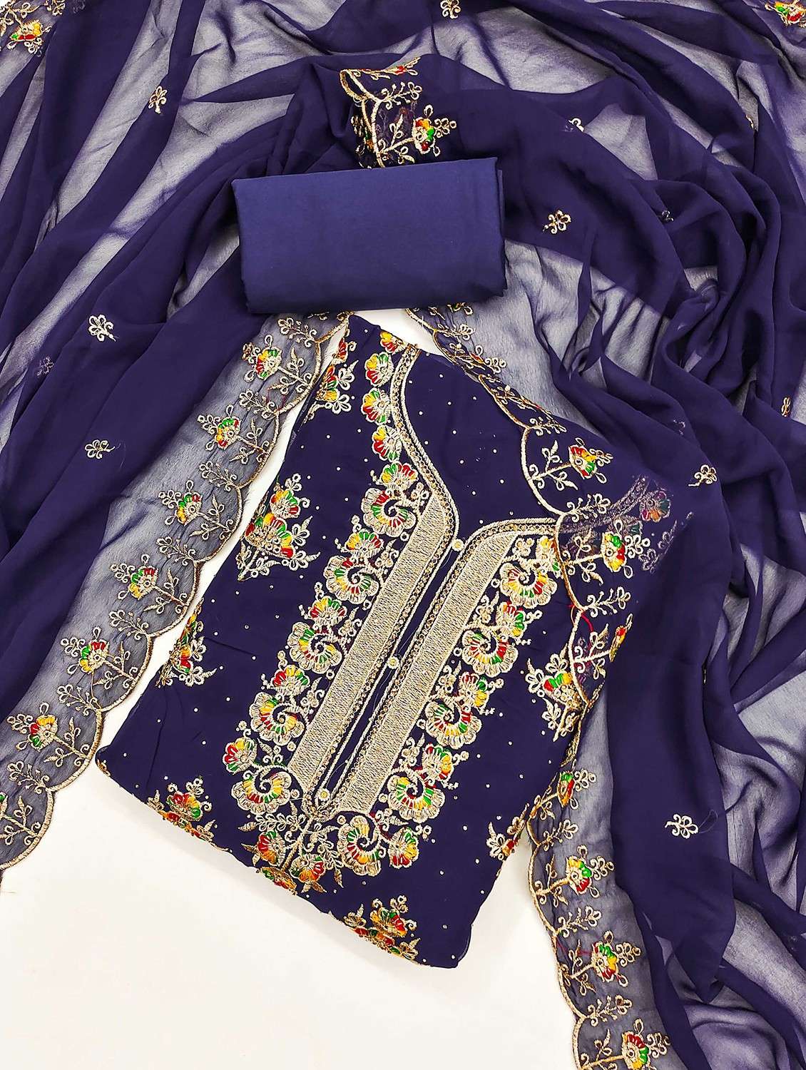 women solid with work embroidered unstitched suit set - 21984484 -  Standard Image - 1