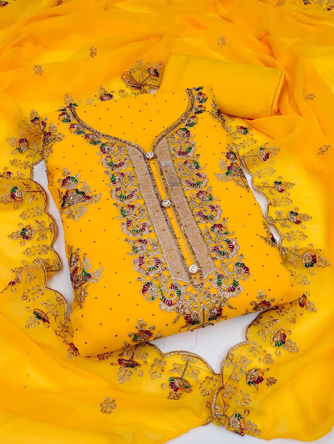 women solid with work embroidered unstitched suit set - 21984486 -  Standard Image - 1