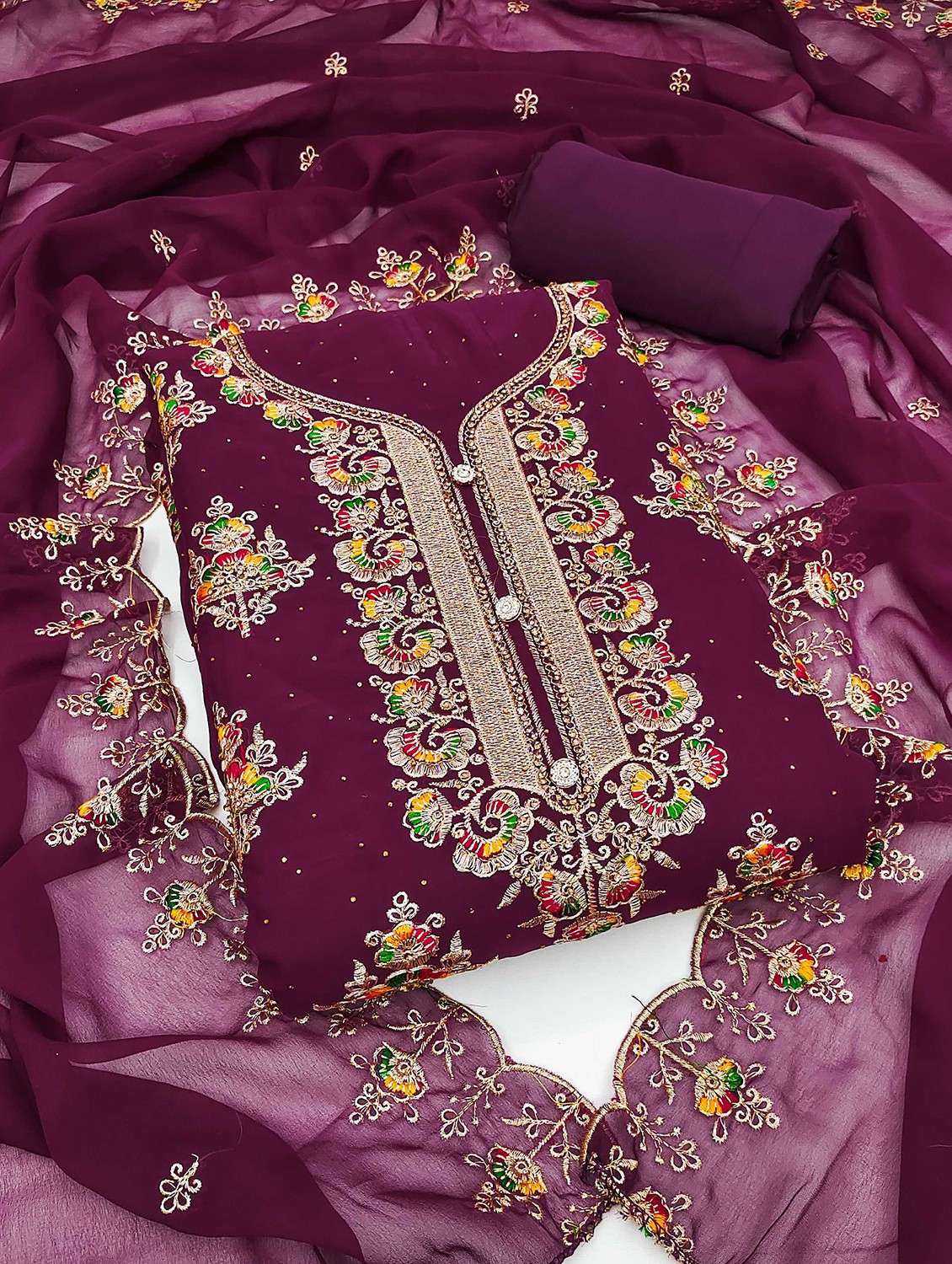 women solid with work embroidered unstitched suit set - 21984487 -  Standard Image - 1