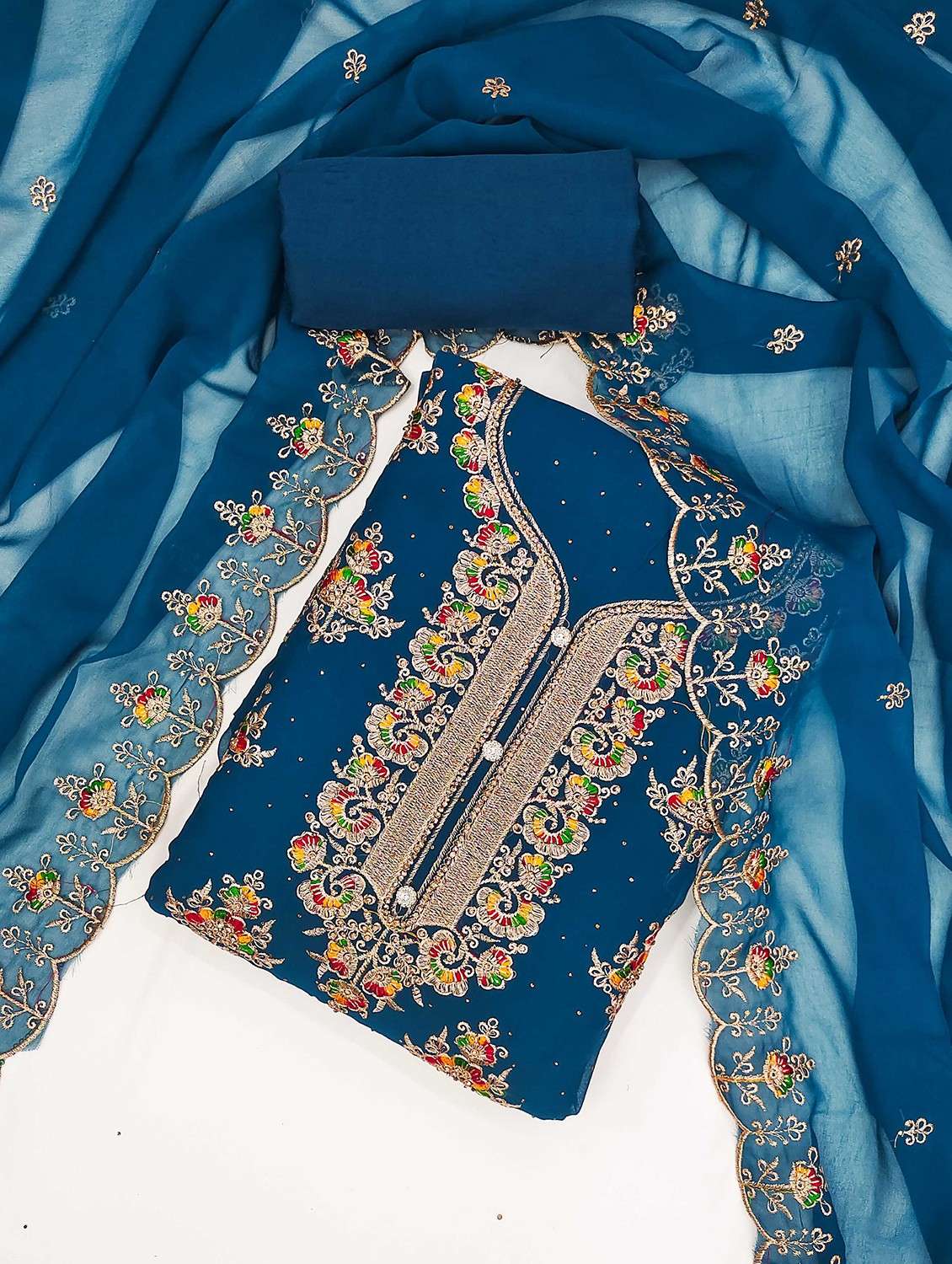 women solid with work embroidered unstitched suit set - 21984488 -  Standard Image - 1