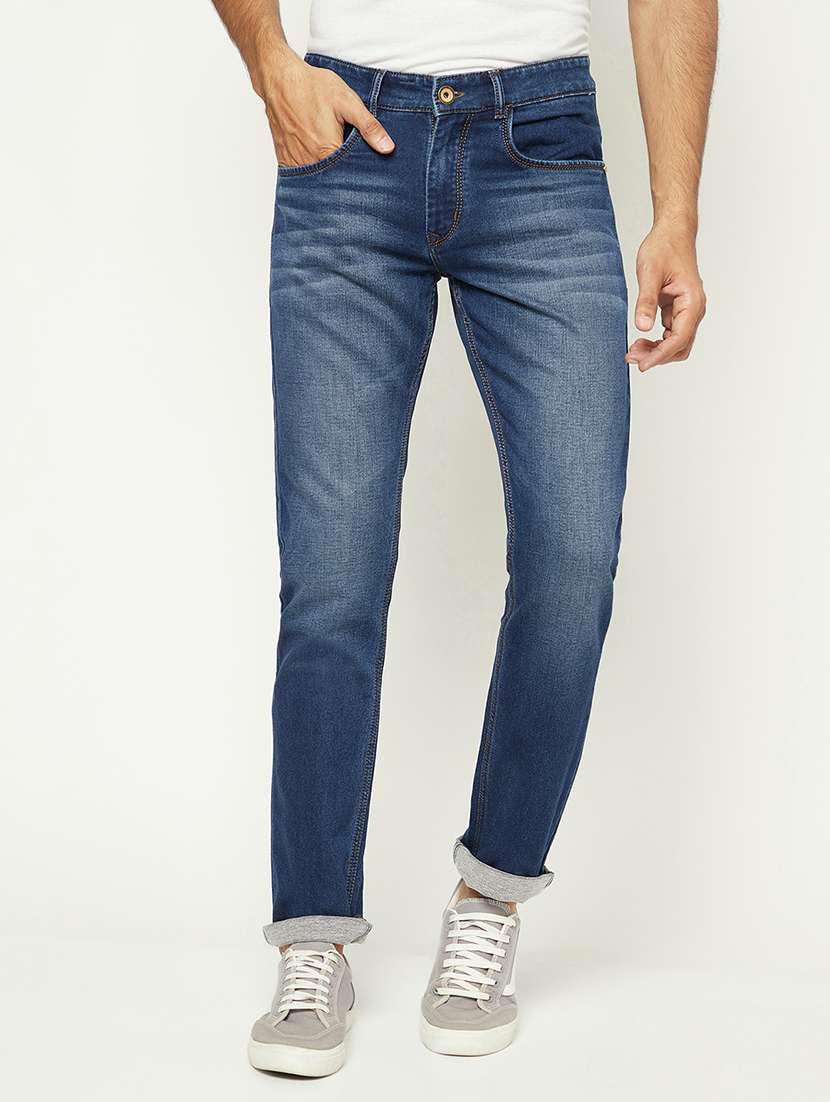 men solid mid rise slim fit jeans