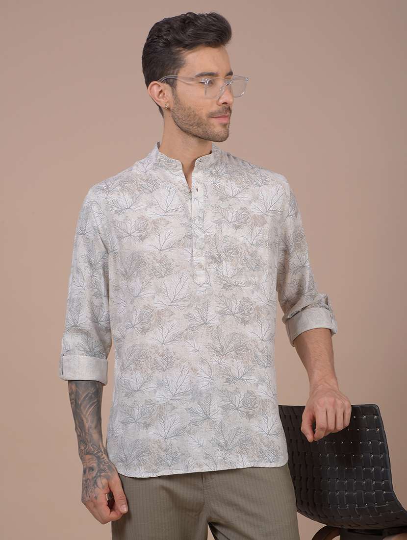 men printed mandarin neck short kurta - 21984545 - Zoom Image - 0