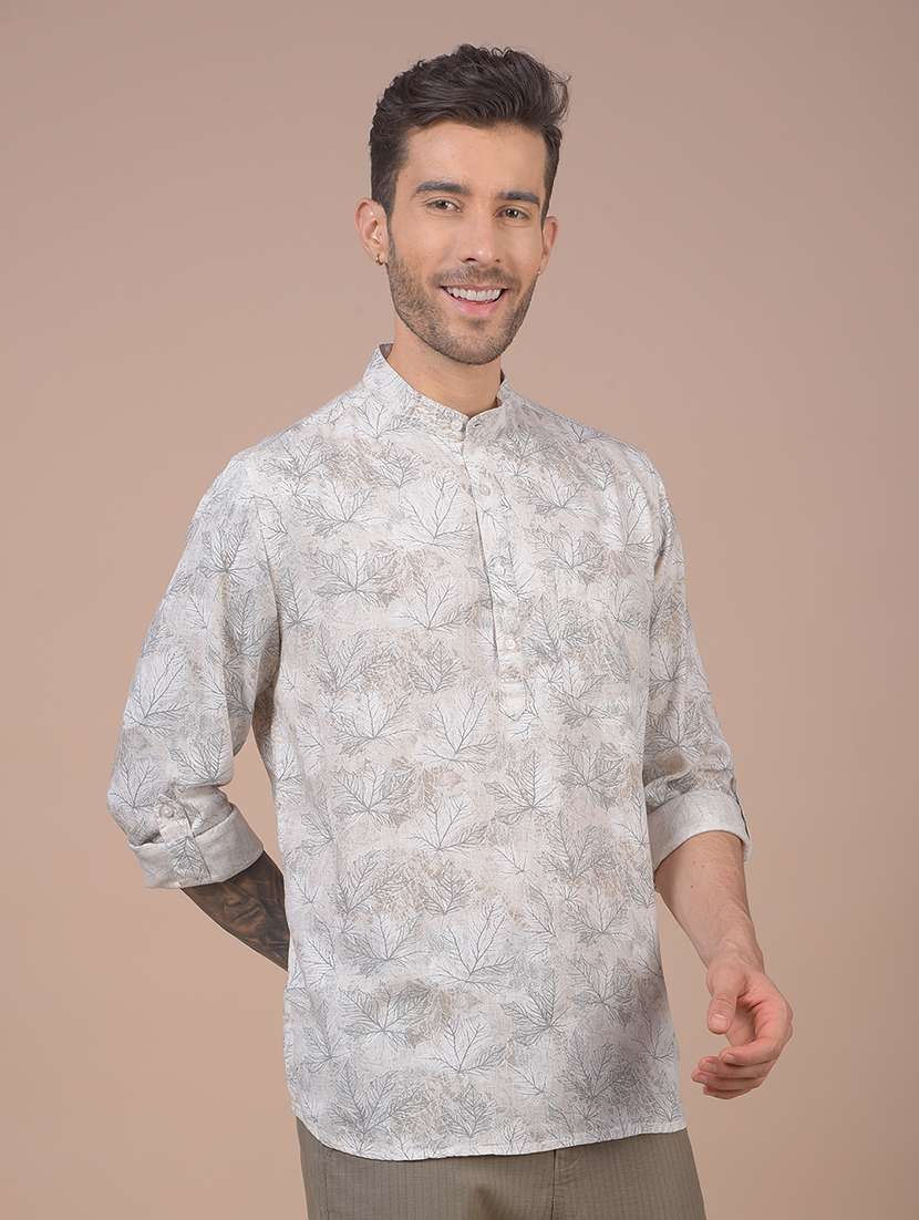 men printed mandarin neck short kurta - 21984545 - Standard Image - 1